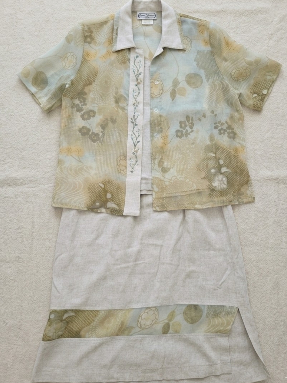 Vintage Saint Germain Paris 3-Piece Linen Floral Skirt Set M